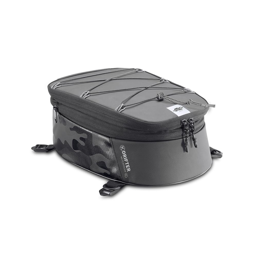 KAPPA Borsa da Sella Moto Posteriore modello Drifter impermeabile 9 litri estensibile con inserti riflettenti, 4 cinghie di fissaggio, tracolla, nera e camo