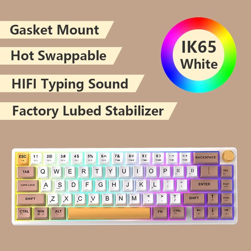 FEKER IK65 keyboard highlighting Gasket Mount, Hot Swappable, HIFI Typing Sound, Factory Lubed Stabilizer
