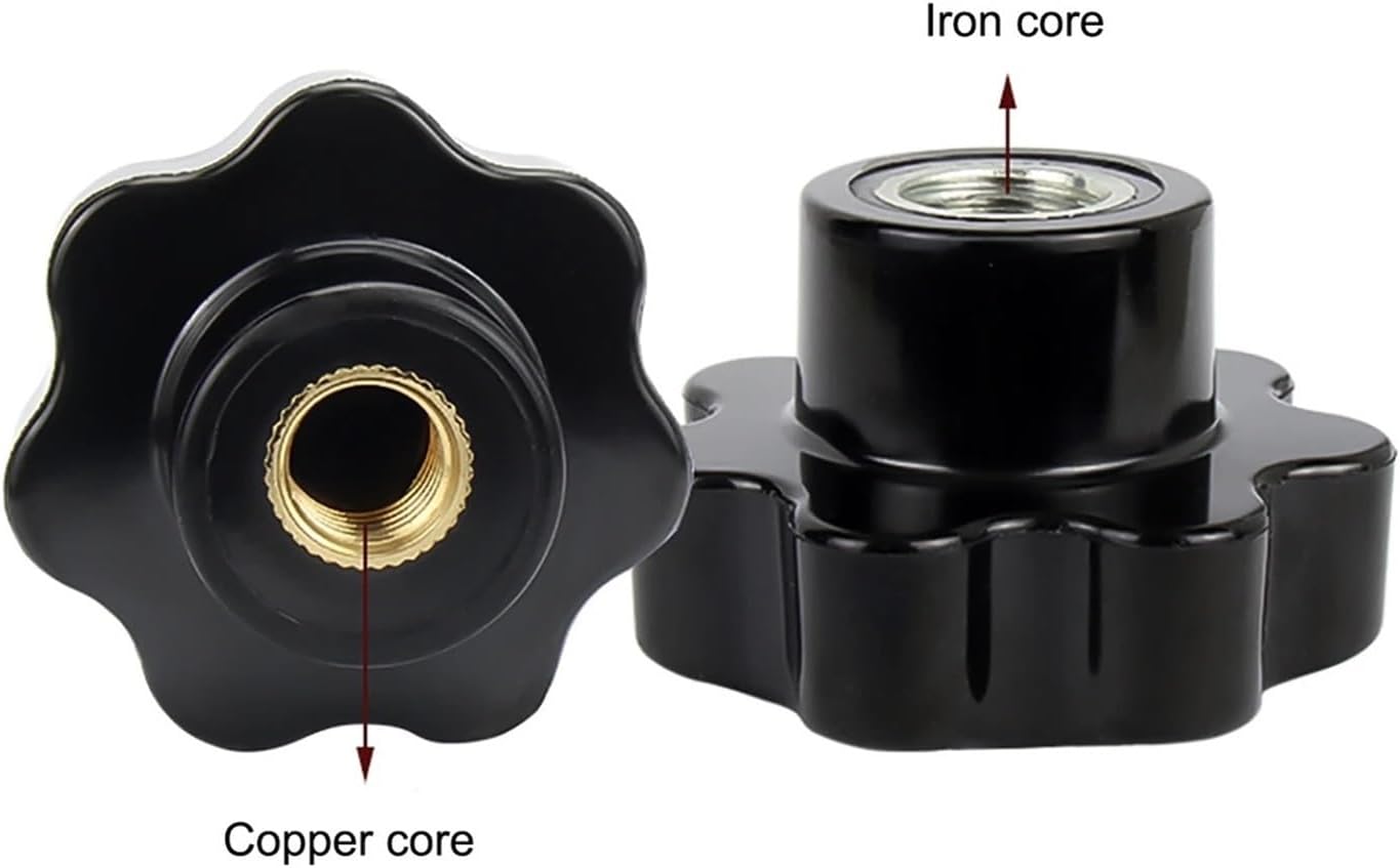 Carbon Steel Hexagonal Nut, Stainless Steel Nut,3pcs Copper/Iron Core Non Perforated Plum Blossom Handle Nut Black Bakelite Handwheel Seven Star Nut Clamping Knob Manual Nut M4-M16(60xM14 Iron core)