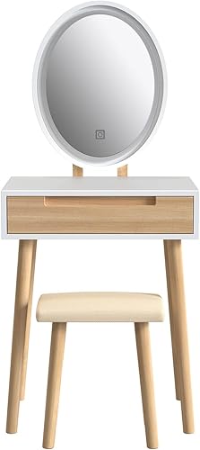 Miniatura 8 de YOURLITE Juego de mesa de tocador de maquillaje con 3 modos de espejo iluminado ajustable, taburete acolchado, tocador para espacio pequeño
