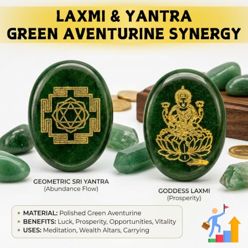 Image of Certified Green Aventurine Laxmi Shree Yantra Symbols Crystal for Money