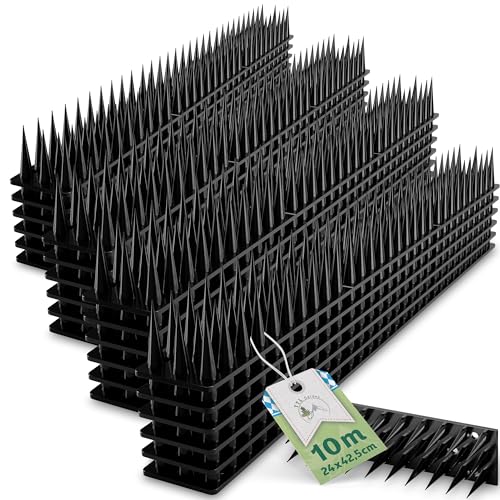 TTL Garden - 10 m antipalomas - Ahuyentador de pájaros para balcón y alféizar de la ventana - 10 metros 24 x 42 cm plástico negro 37 mm de alto picos 3 filas para barandilla valla sistema solar