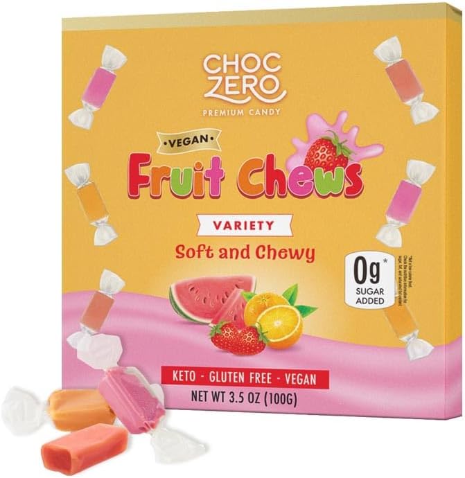 ChocZero Chewy Candy Variety Pack, Sugar Free, All Natural, Vegan, Orange Strawberry and Watermelon Candy, 3.5 Ounce (Pack of 1)