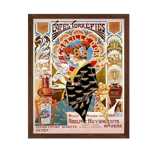 Monem Art Vintage Cafe Torrefies Poster - Retro Roasted Coffee Print - Food & Drink Design - Cafe Design - Coffee Lover Art - Art Nouveau Living Room or Office Decor - 16x20 Brown Framed