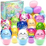 Rinziigo 24 Pack Prefilled Easter Eggs with Squishy Toys Axolotl Slow Rising Squishy Toys Easter Eggs Filled for Kids Easter Basket Stuffers Party Favors