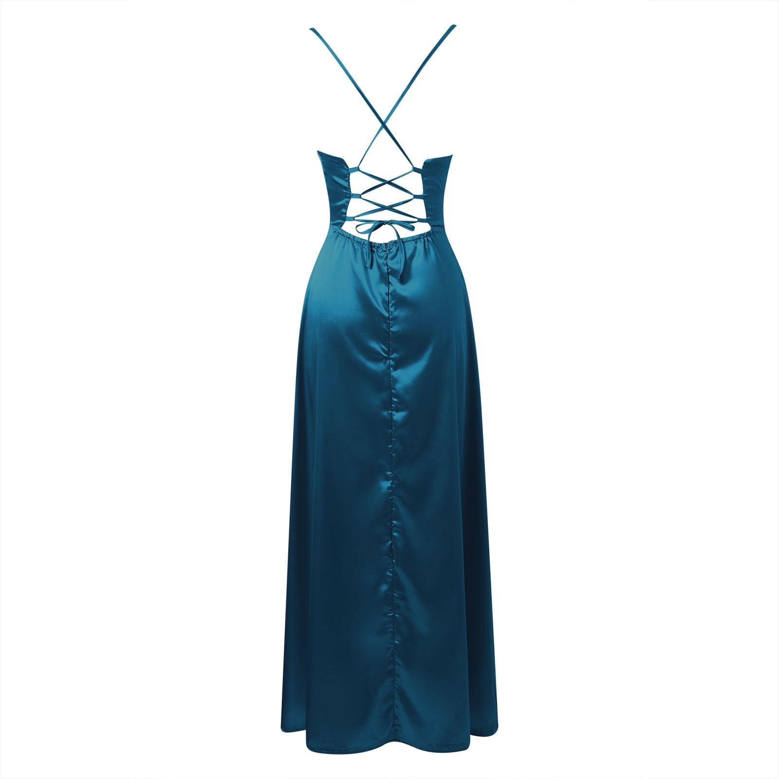 Générique Robe de Soiree Femme Chic et Elegant Maxi Longue en Satin Élégante Sexy Dos Nu Fendue Party Dress Slim Bretelles Spaghetti Robes de Soirée Cocktail d'Invité de Mariage