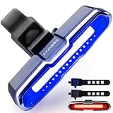 CANWAY Bicycle Rear Light Red Blue, Bike Tail Light Rechargeable 168 Lumens Bike Tail Light Battery USB C 500 mah Turn Signals 5 Modes Waterproof Safety for Road Mountain Night Riding