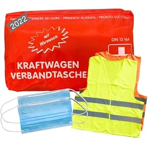 2in1 Verbandskasten Auto 2023 | KFZ-Verbandstasche DIN 13164 inkl. Warnweste Zertifiziert Geprüft | Erste Hilfe First Aid Tasche Kasten Set Kit als Notfall-Set Nachfüllset für Auto 2022 STVO