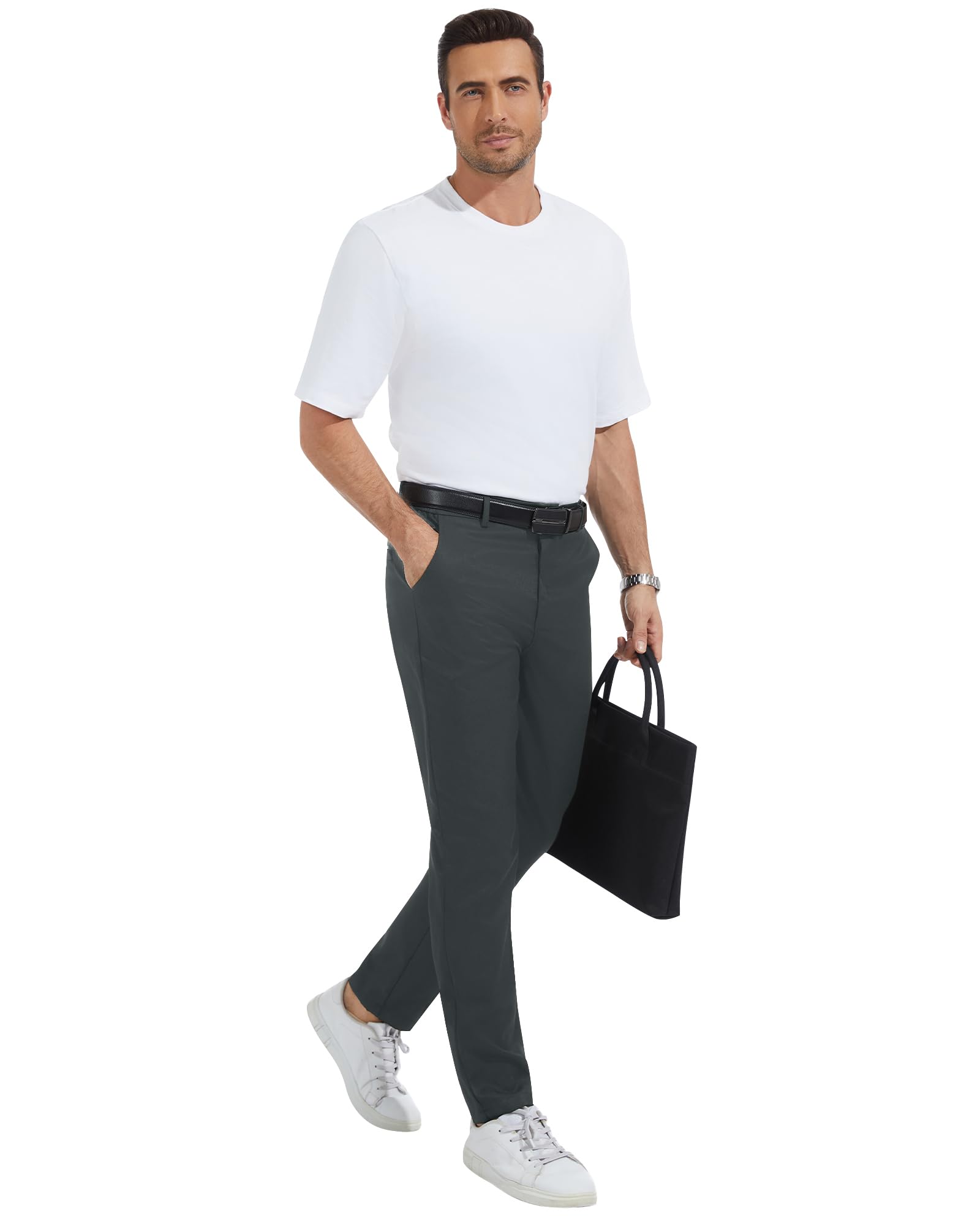 YAOBAOLE Pantalon de costume pour homme, taille élastique, coupe ajustée, avec poche, extensible, facile d'entretien, M à 3XL