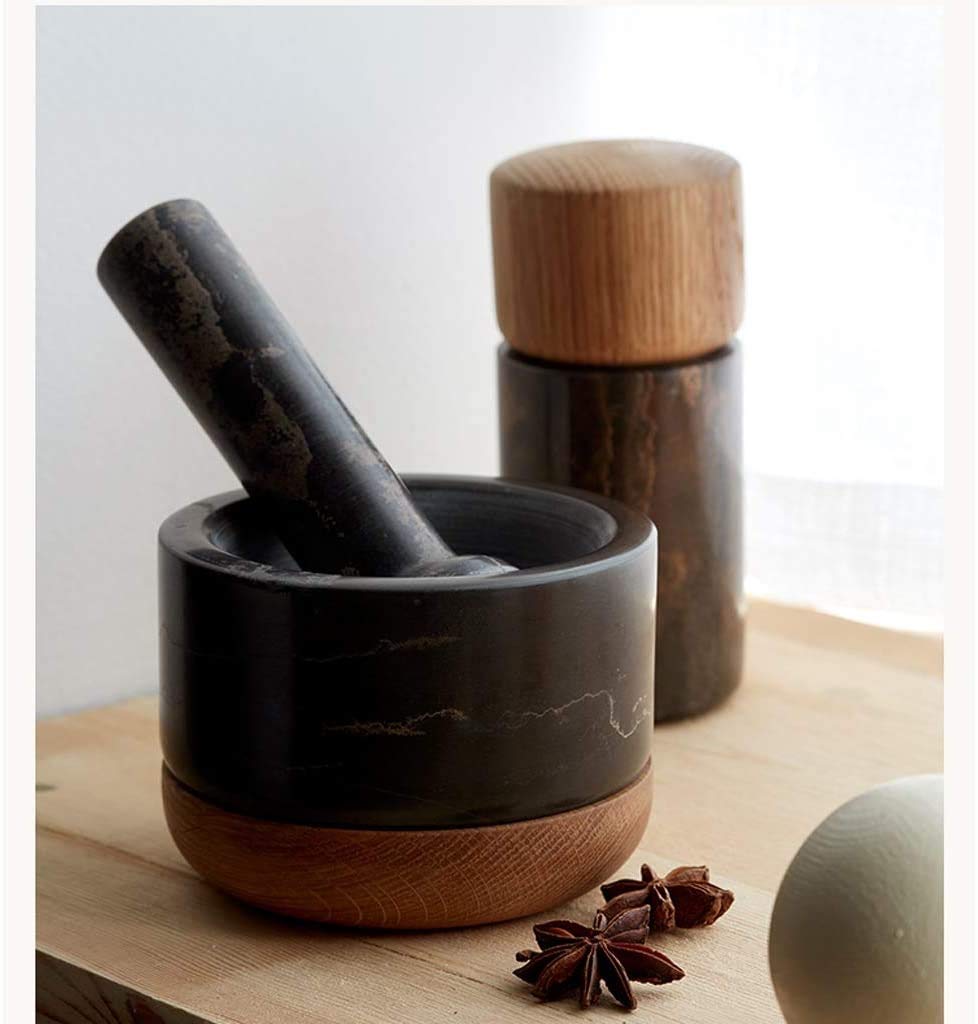 Set de mortier et de pilonage Bol de matraque de marbre et mortier, Grand Moulin à Pierres pour l'herbe Guacamole Spice Ging Root Ginger, Masher à l'ail, Presse à l'ail, Presse légumes, Ménage