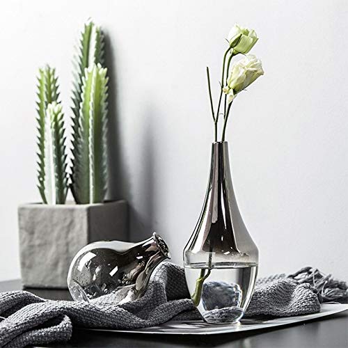 Jarrón nórdico de cristal con diseño de flores nórdicas, creativo, plateado, degradado, inserto seco, para escritorio, terrario, joyería, decoración, soporte para plantas (A)