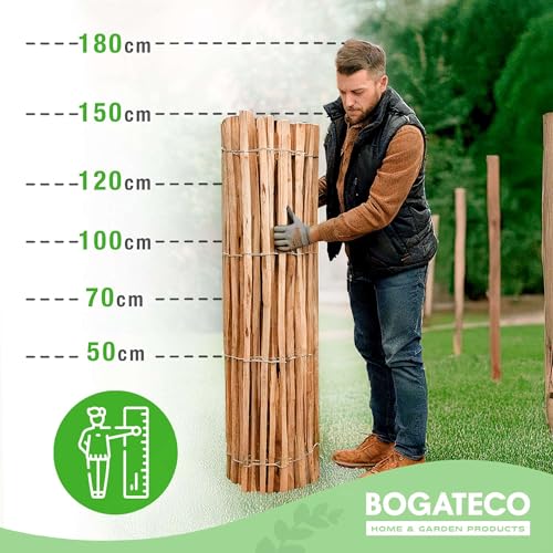 BOGATECO Staketenzaun Haselnuss Kastanie | Holz-Zaun 80 cm Hoch & 500 cm Lang | Lattennabstand 4-5 cm | Perfekt als Gartenzaun | Zaun Garten Steckzaun Holzzaun | Langlebige