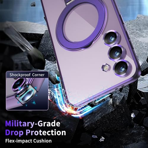 Image of Magnetic Stand & Full Camera Lens Protector Case for Samsung Galaxy S24 [Compatible with MagSafe][Military Drop Protective] Not Yellowing Clear Slim Soft S24 Phone Case for Women Men,Purple