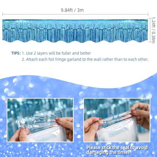 Image of LOLStar Blue Foil Fringe Tinsel Garland, Tinsel Streamers Banner, 6 Pack | 60Ft Tinsel Streamers, Shiny Blue Tinsel Fringe Banners for Wedding, Birthday, Anniversary, Christmas, New Year Party Decor