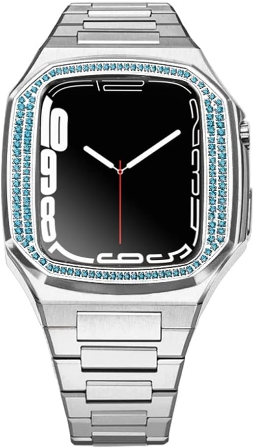 Luxury Edition 316L Stainless Steel Case with Diamond+Band for Watch Series 7 6 5 4 41mm 44mm 45mm Modification Kit