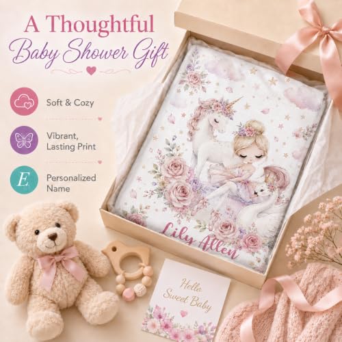 Image of Personalized Baby Blanket for Girls, Custom Nursery Blanket with Name, 30 x 40 Inch Soft Minky Blanket for Baby Toddlers, Newborn Print 13