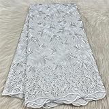 African Cotton Swiss Voile Lace Fabric Embroidery Lace Fabric 5 Yards Popular Dubai Style for Party Wedding. (White)