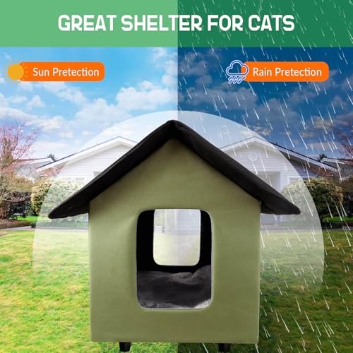 Maison pour chat intérieur extérieur vert - Niche chat imperméable - 7