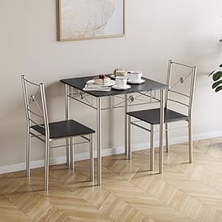 Vida Designs Roslyn 2 Seater Dining Table & Chairs Set – Compact 3 Piece Kitchen Breakfast Set, Modern Space-Saving Dining Room Furniture – Black