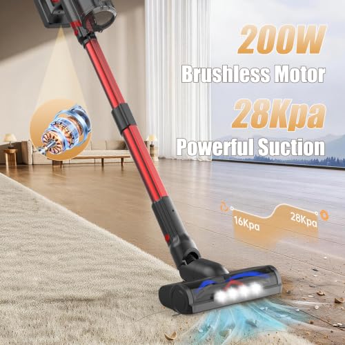 Image of Cordless Vacuum Cleaner Upgraded 200W 45Mins Rechargeable with 3 Suction Modes Anti-Tangle Wireless Vacumm with Touch Screen LED Light Lightweight Wireless Vacuum for Home Pet Hair Floors Car