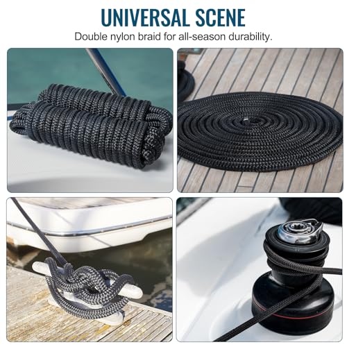 Image of 2 Pack 1 /2 inch x 20' Boat Dock Lines for Boat & Pontoon, Premium Marine- Grade Double Braided Nylon Boat Lines, Pre-Spliced with a 12 inch Eyelet-Black,Boating Gifts for Men.