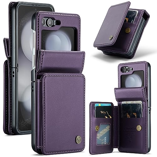 Coque portefeuille Z Flip 5 violette anti-piratage RFID et anti-choc pour cartes