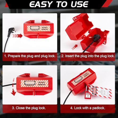 Image of Zonon 4 Sets Electrical Plug Lockout Kit with Safety Padlocks Keys & Tags