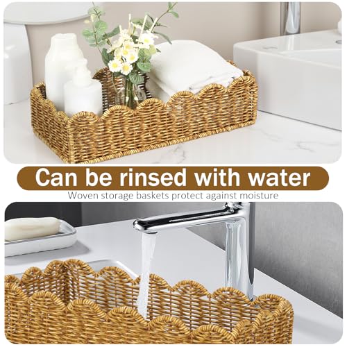 Image of Toilet Paper Storage Organizer Basket, Scalloped Decorative Baskets for Over Toilet Shelves,Water Resistant & Easy Clean Handmade for Tank Top & Counter