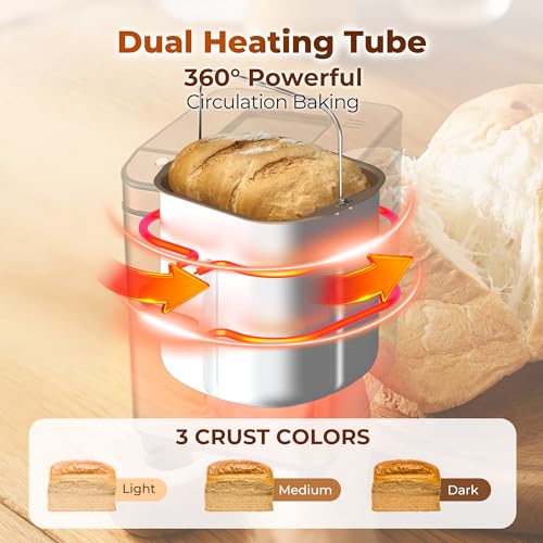Image of Rosewill 25-in-1 Automatic Bread Maker Machine with 3 Loaf Size up to 2 Lb, 700W High Power Dual Heater with BPA-Free Nonstick Coating Pan, Max 15 Hours Delay Timer, Low Noise, Cinnamon