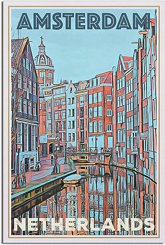 Leinwand Poster Amsterdam Netherlands Vintage Reise Poster Retro Wand Kunst Zimmer Dekor Home Dekoration Ungerahmt 30x45cm