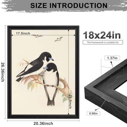 Image of 18x24 Frame Black with Elegant Concave Design - Large 18 x 24 Poster Frame for Wall, Home, Office & Gallery Display