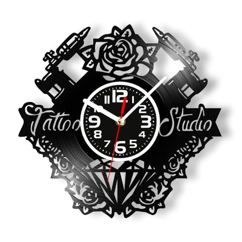 Geek Alerts Tattoo Studio Wall Clock Made of Real Vinyl