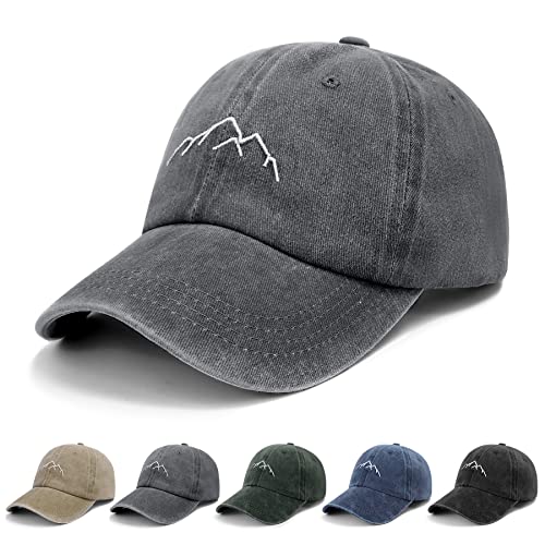 YOUGA Baseball Cap Mens - Vintage Washed Dad Caps Adjustable Cotton, Grey, One size
