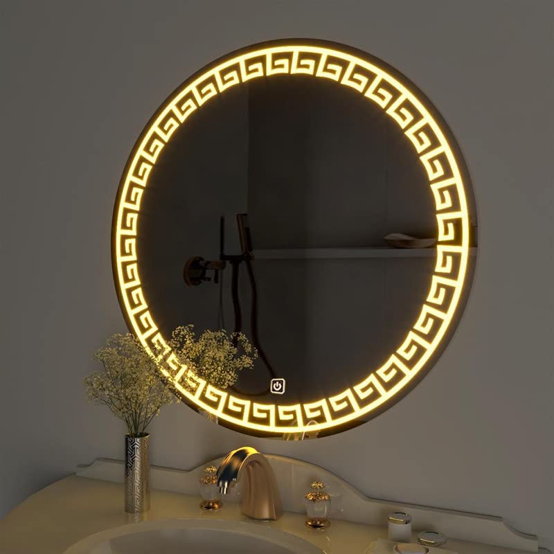 Image of Round LED Mirror ? Double-Sided Light, 3 Color Modes, Dimmable, Defogger, Memory Function for Bathroom Vanity (60X60 CM)