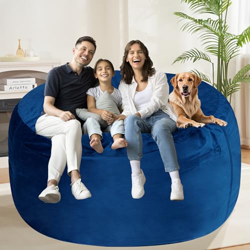 HABUTWAY Bean Bag Chair: Giant 5' Memory Foam Furniture Bean Bag Chair for Adults with Microfiber Cover 5Ft (Blue)