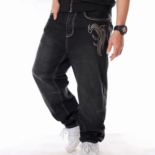 Veroders Jeans Larghi Uomo Hip Hop – Ricamati, Chiusura Con Cerniera E Bottone, Vd-102blu Taglia 50