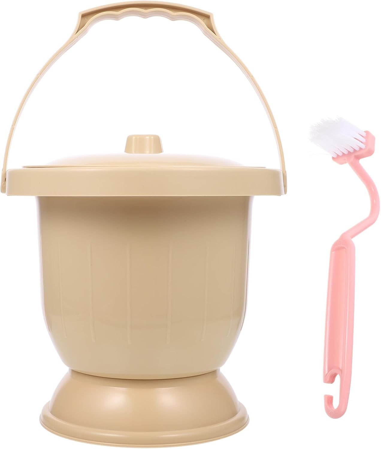 Yardwe Portable Plastic Urinal Pail Pot with Lid Thickened Chamber Pot for Women Elderly Home Use Small Khaki Bedpan with Handle Random Color