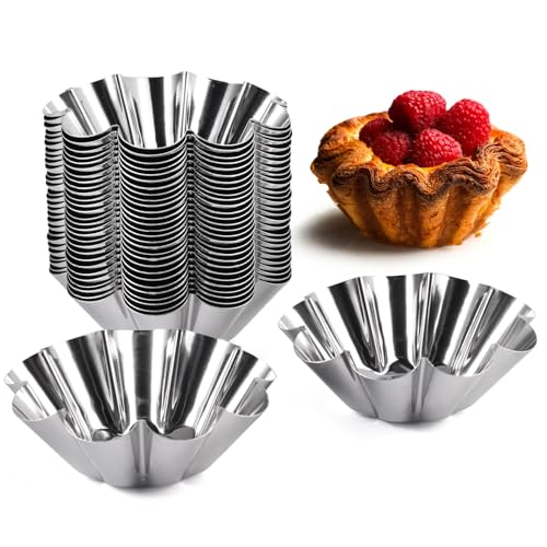 30 Pièces 6.6cm/2.6in Mini Moule Tartelette, Acier au Carbone Moule Pasteis de Nata, Réutilisable Moules à Tarte aux œufs, Antiadhésif Moules à Tartelettes pour Puddings, Gâteaux, Biscuits et Crêpes