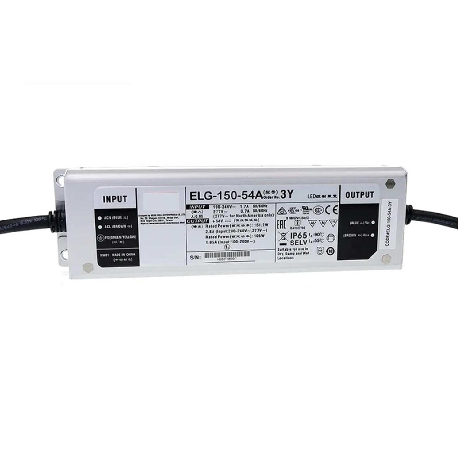 Mean Well ELG-150 Waterproof LED Switching Power Supply 3Y 12/24/36/42/48/54 A(ELG-150-36A-3Y 36V)