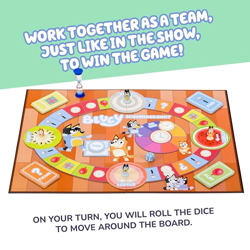 Image of Bluey Scavenger Hunt Board Game, Cooperative Play with 4 Exclusive Mini-Figures, Learning Toys for 5+ Year Old, Fun Toy Token Collecting Game