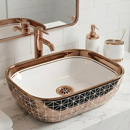 Image of BASSINO 6 Inch Basin Waste Coupling Nylon Thread Body with Brass Jali Head /Heavy Duty Bathroom Sink Drain /Anti Clog Waste Coupling with Durable Build /Universal Fit Drain for Washbasin(Rose Gold)