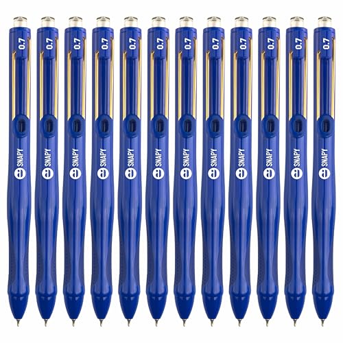 Image of Anupam Snapy Roller Gel Pen 0.7 mm, Waterproof Smooth Quick-Dry Dark Ink, Comfortable Grip Exam & Office Pen, Refillable (Blue Body BlueInk, Pack of 12)