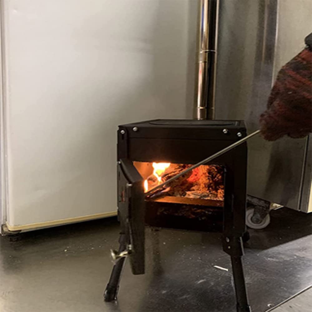 Poêle à Bois à Double Paroi, Pieds Démontables, Acier Carbone | 3 Tuyaux, avec Crochet et Gants, Réchaud Camping Portable pour Chauffage, Barbecue, Camping, Randonnée, Chasse