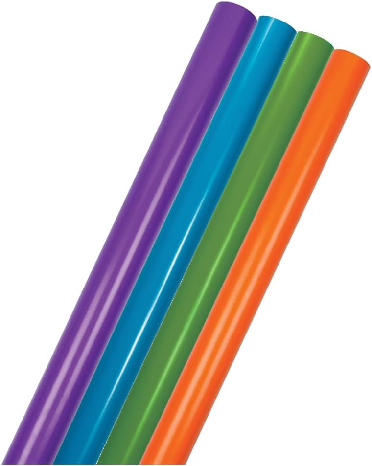 JAM Paper Assorted Gift Wrap - Glossy Wrapping Paper - 25 Sq Ft Each (100 Sq. Ft. Total) - Primary Colors Assortment - 4 Rolls/Set