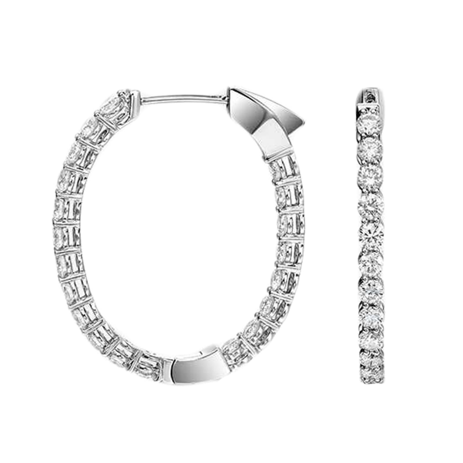 Creole Hoop 9K/14K/18K białe złoto, białe laboratorium stworzone diamenty duże okrągłe kolczyki na sztyfcie Boże Narodzenie, szlif okrągły, 18/14/9-karatowe złoto, kolczyki wiszące, prawdziwe