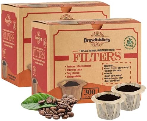 Brew Addicts Disposable Coffee Filters 600 Count, Brown, All-Natural & Unbleached Single-Use Coffee Filter for Reusable K Cups or Coffee Machines, Perfect Size & Quantity