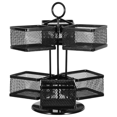 BESPORTBLE Rotatable Tea Bag Storage Organizer with Detachable 6-Basket Rack, 2-Tier Metal Carousel for Kitchen Counter, Holds 72 Tea and Coffee Bags for Home Use