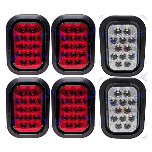 All Star Truck Parts] 5x3 4x Red 2xWhite Rectangle 12 LED Stop/Turn/Tail & Backup/Reverse Truck Trailer Hitch Light Grommet & 3 Wire Pigtail Plug Kit