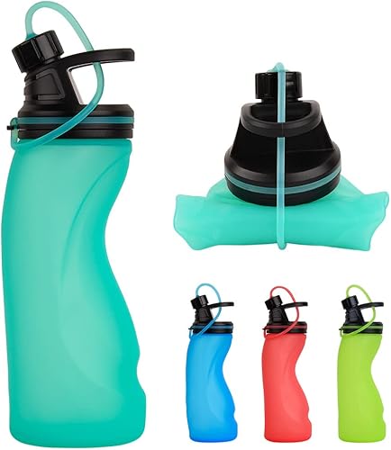 E-Senior Botella de agua plegable sin BPA  Botella de agua plegable para botellas deportivas de viaje con triple a prueba de fugas, ligera de 17