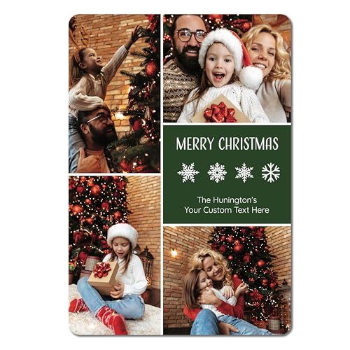 Bunny Badges Custom Christmas Cards (15 to 200 Cards with Envelopes) Personalized Photo Holiday Cards (Snowflake Collage)